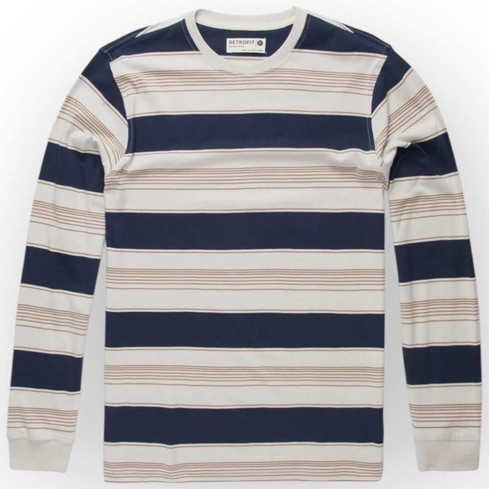 NWT Retrofit Austin Stripe Men's XL‎ Blue Cream 100% Cotton Long Sleeve T-Shirt